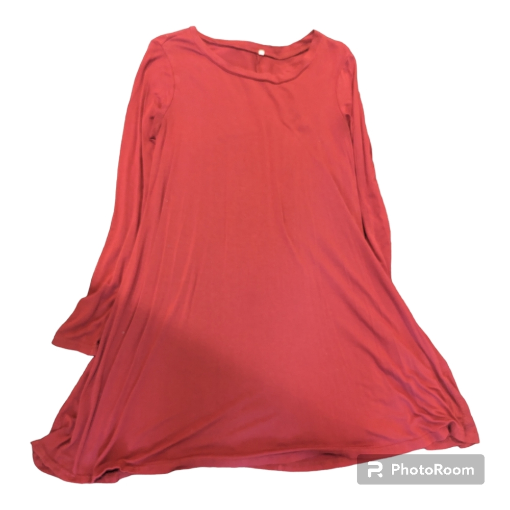 Unbranded Burgundy jersey knit long sleeve knit fit and flare dress.